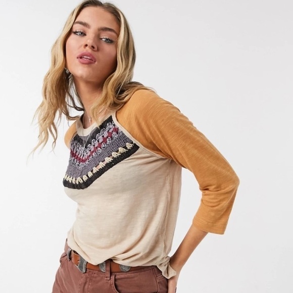 FREE People We The Free Spring Bound Linen & Lyocell Size S Baseball T-Shirt - Picture 1 of 16